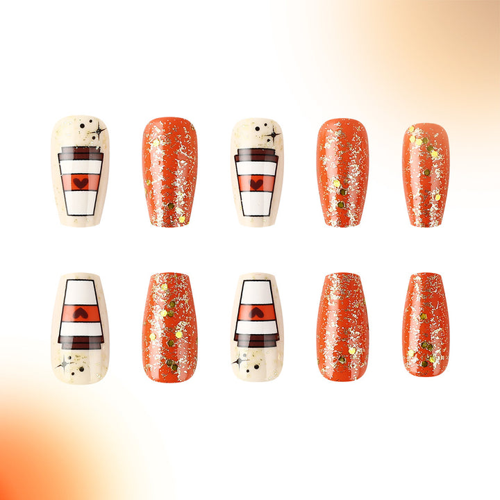 Seasonal Pumpkin-Themed Press-On Nail Art Design Kalsten