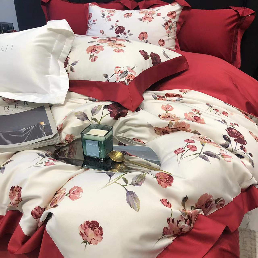 Bedding set with floral printed edge and contrasting hem Kalsten