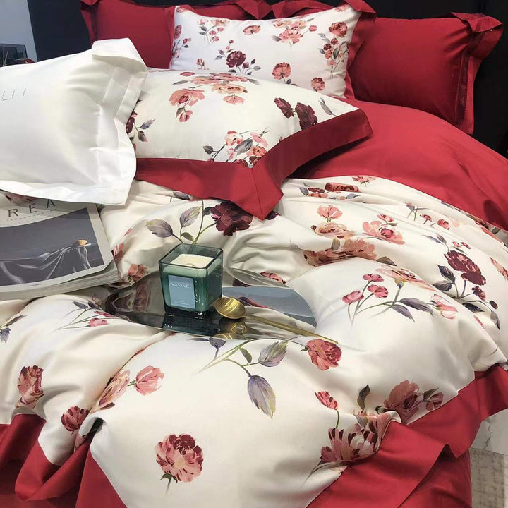 Bedding set with floral printed edge and contrasting hem Kalsten