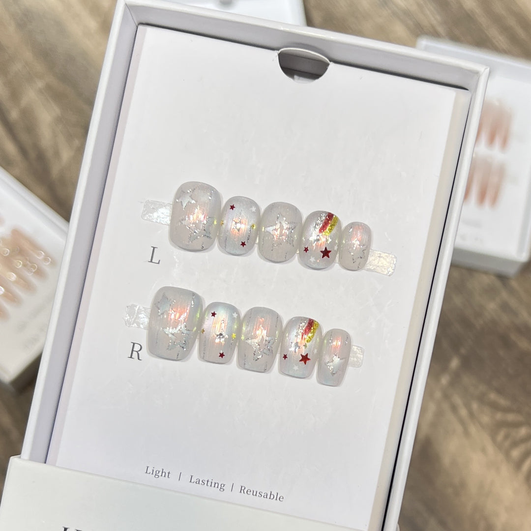 Creative Decorative Press-On Nail Set with Star and Rainbow Accents Kalsten