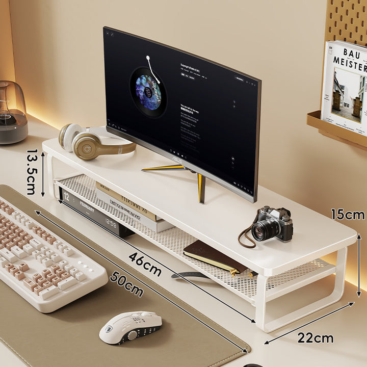 Slim Floating Desktop Monitor Riser with Ventilated Under-Shelf and Rounded Metal Frame