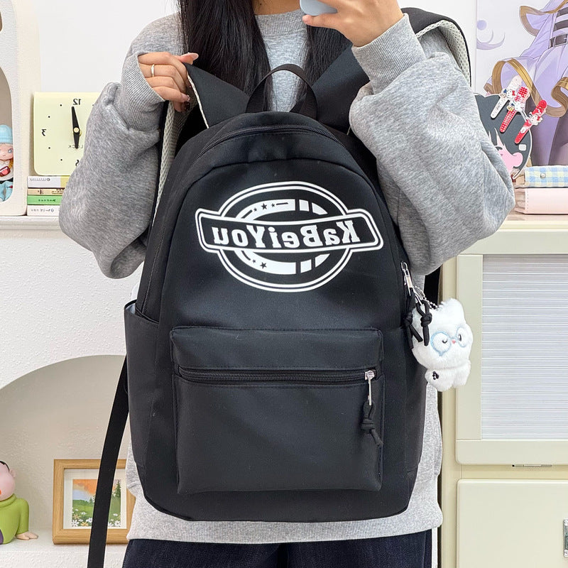 Trendy Casual Backpack with Plush Keychain Kalsten