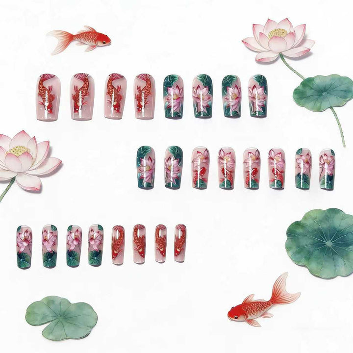 Artistic Water Lily and Koi Fish Nail Art Kalsten