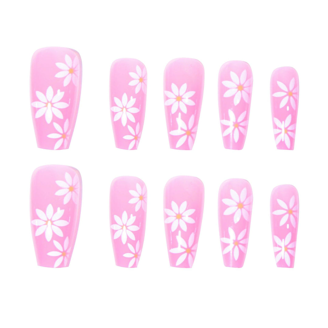 Daisy-Decorated Long Acrylic Press-On Nails Kalsten