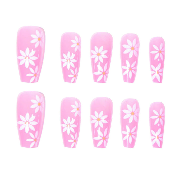 Daisy-Decorated Long Acrylic Press-On Nails Kalsten