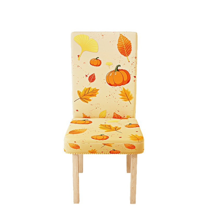 Stretch chair cover with autumn pumpkin and leaf design