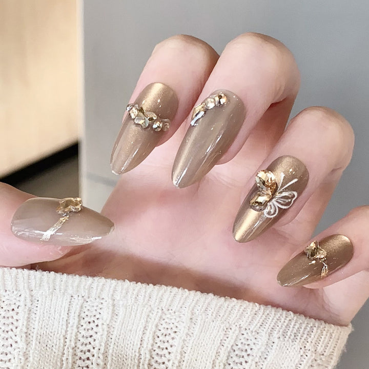 Glamorous Press-On Nail Set with Decorative Gemstone Accents Kalsten