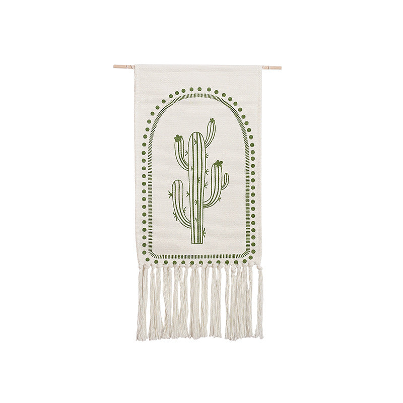 Cotton wall hanging with hand-drawn palm motif and long fringes