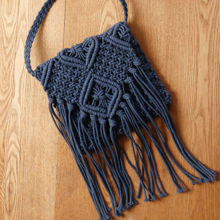 Macrame Shoulder Bag with Elegant Fringe Finish Kalsten