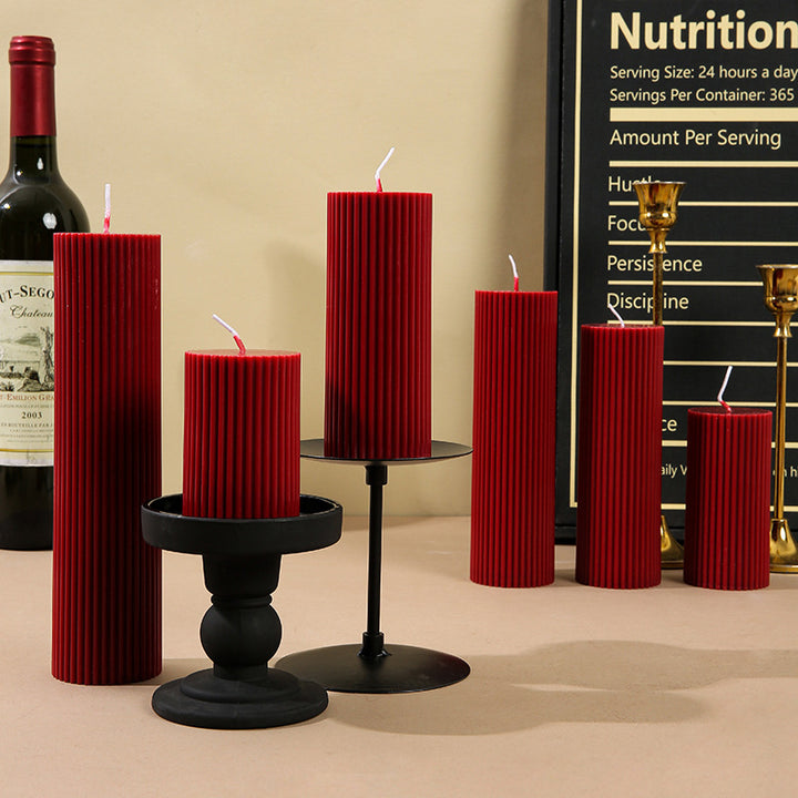Textured Ribbed Vertical-Fluted Decorative Pillar Candle