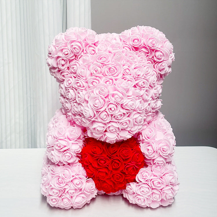 Handcrafted Rose-Foam Teddy Bear Gift Sculpture With Heart Accent