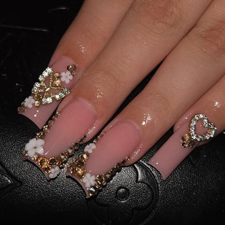 Acrylic nail set with glamorous 3D decorations and elegant design Kalsten