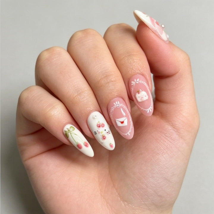 Decorative Press-On Nail Art Set with Floral and Bow Designs Kalsten
