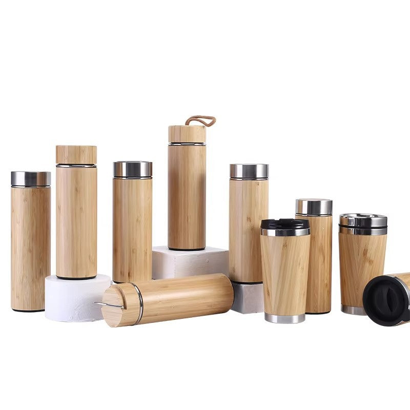 Ladies elegant insulated drinking bottle made of bamboo with double wall Kalsten