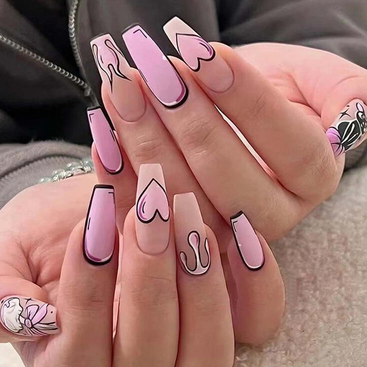 Artistic nail extensions in heart design Kalsten
