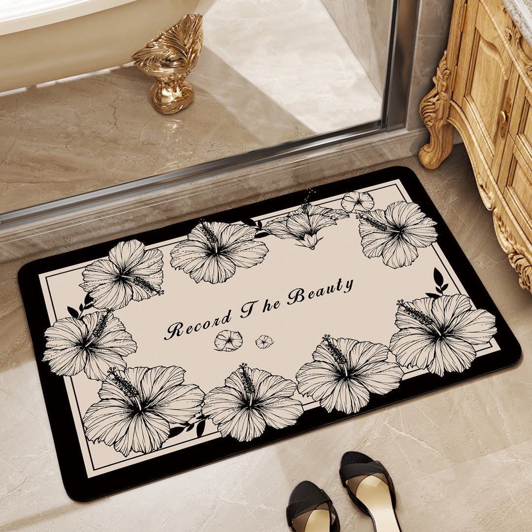 Floral Design Absorbent Bathroom Mat Kalsten