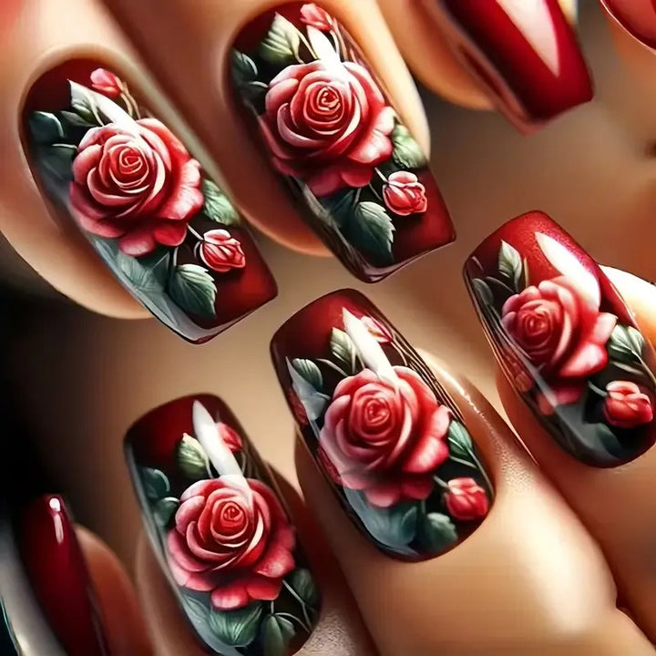 Floral Rose Acrylic Nail Art Kalsten