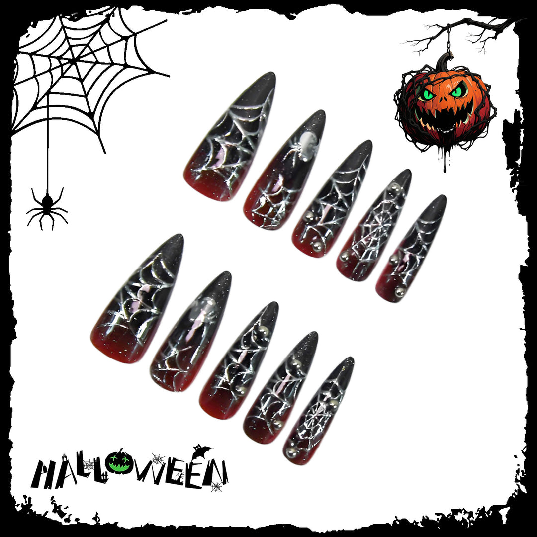 Halloween artificial nail set with creative spider designs and glitter details Kalsten