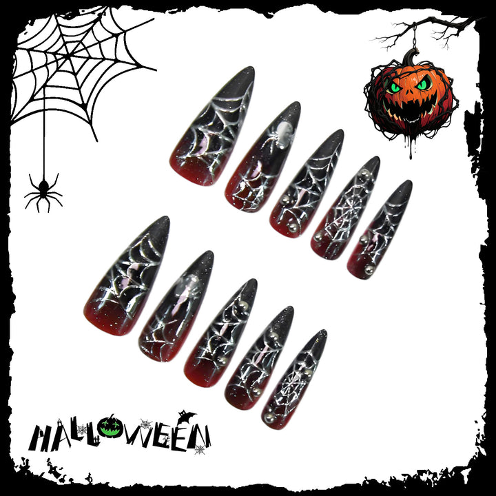 Halloween artificial nail set with creative spider designs and glitter details Kalsten