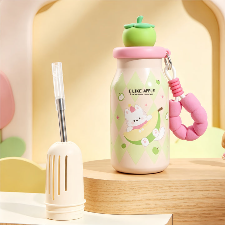 Insulated drinking bottle with sweet dog design and practical carrying strap Kalsten