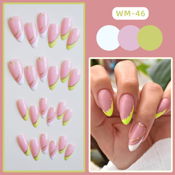 Glamorous French Tip Press-On Nails with Glittering Accents