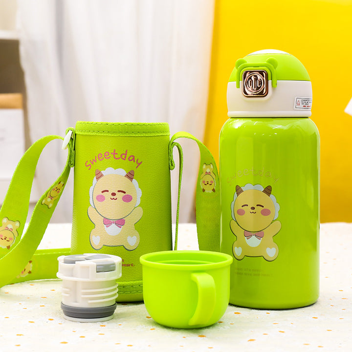 Insulated drinking bottle with practical carrying strap and cheerful cat motif Kalsten