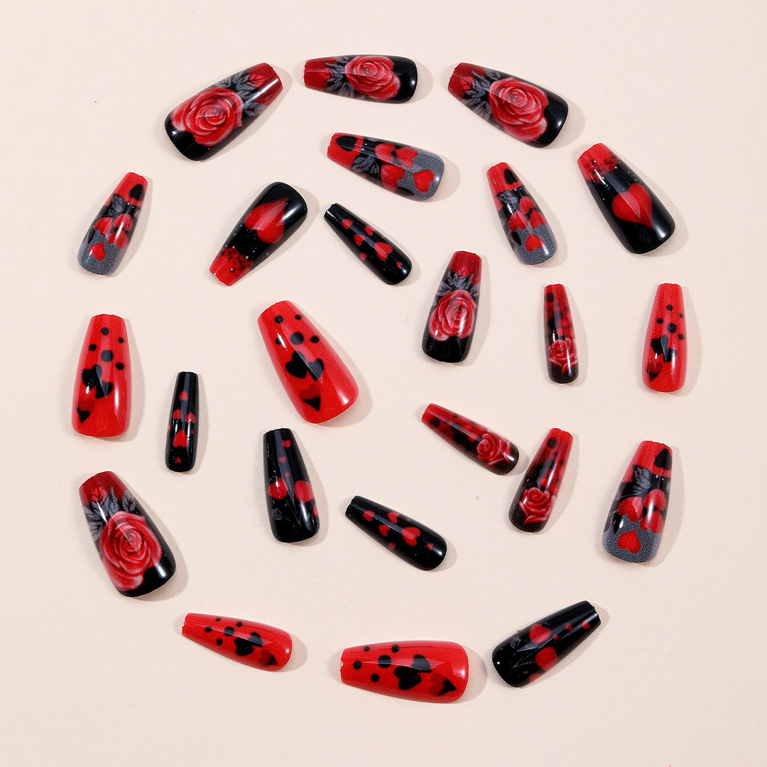 Elegant 3D Floral and Heart Acrylic Nail Art Extensions Kalsten