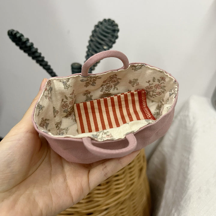 Miniature Linen Doll Bucket Hat with Floral Lining and Top Carry Loop