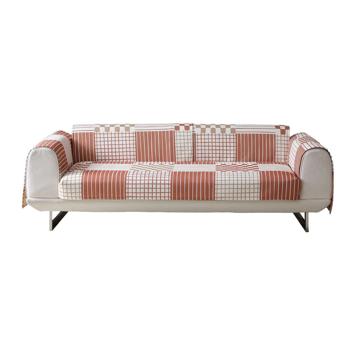 Stretch sofa cover with woven ethno jacquard and anti-slip