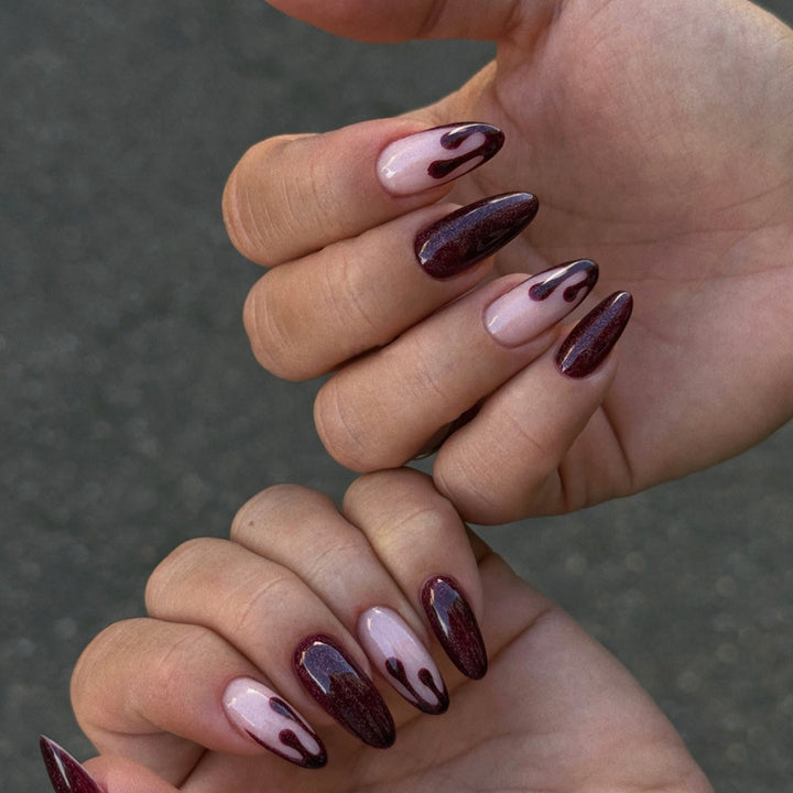 Acrylic Nail Set with Stylish Black-Pink Design Kalsten