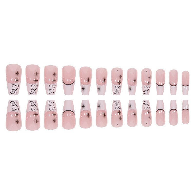 Artistic Long Press-On Nails with Heart and Star Design Kalsten