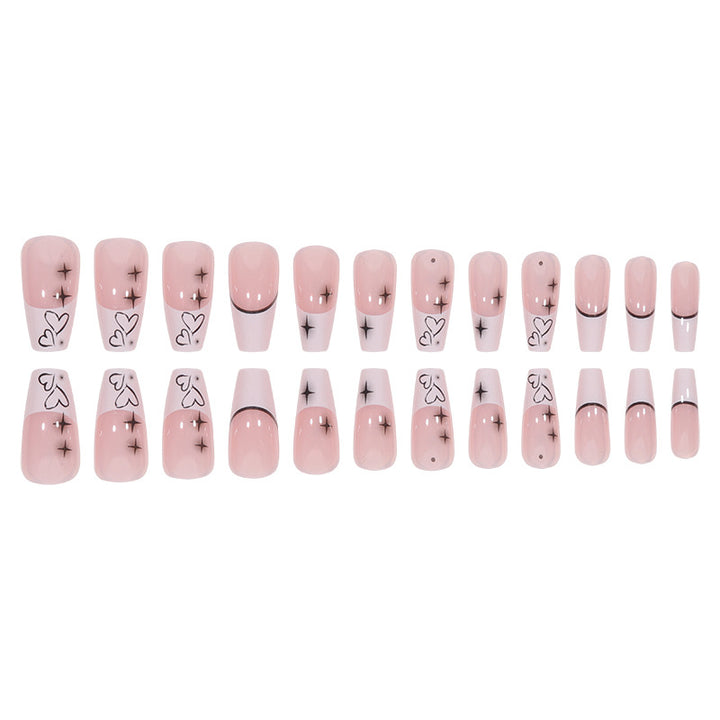 Artistic Long Press-On Nails with Heart and Star Design Kalsten