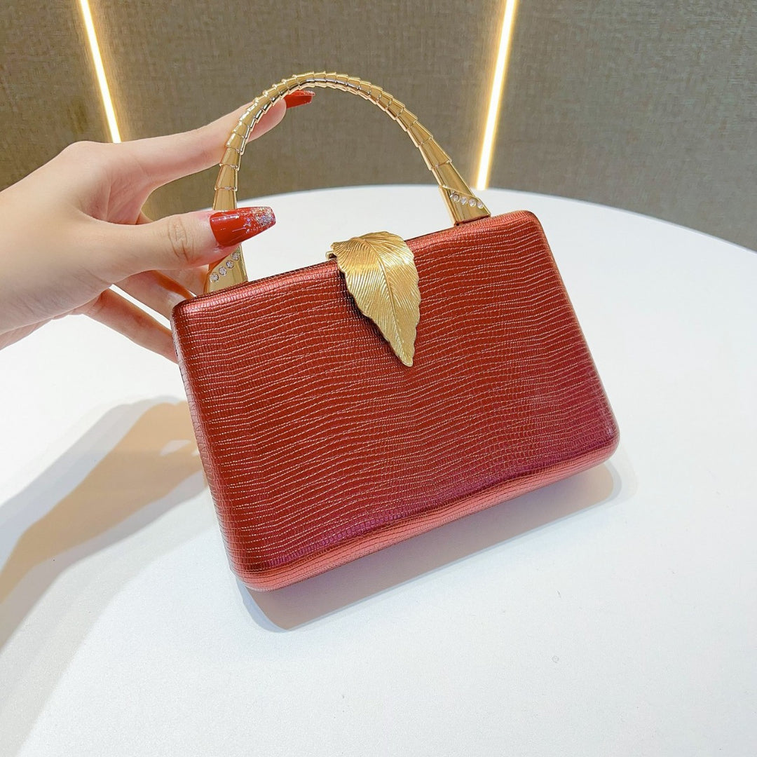 Elegant Leaf-Appliqué Evening Handbag