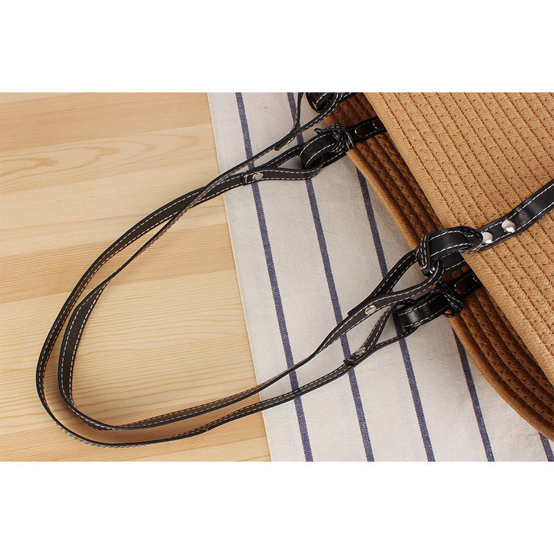 Elegant Beach Bag Made of Woven Natural Material with Stylish Leather Accents Kalsten