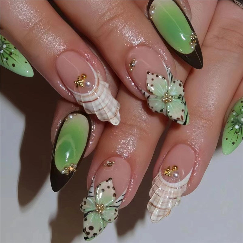 Artistic Floral Shell-Design Nail Enhancements Kalsten