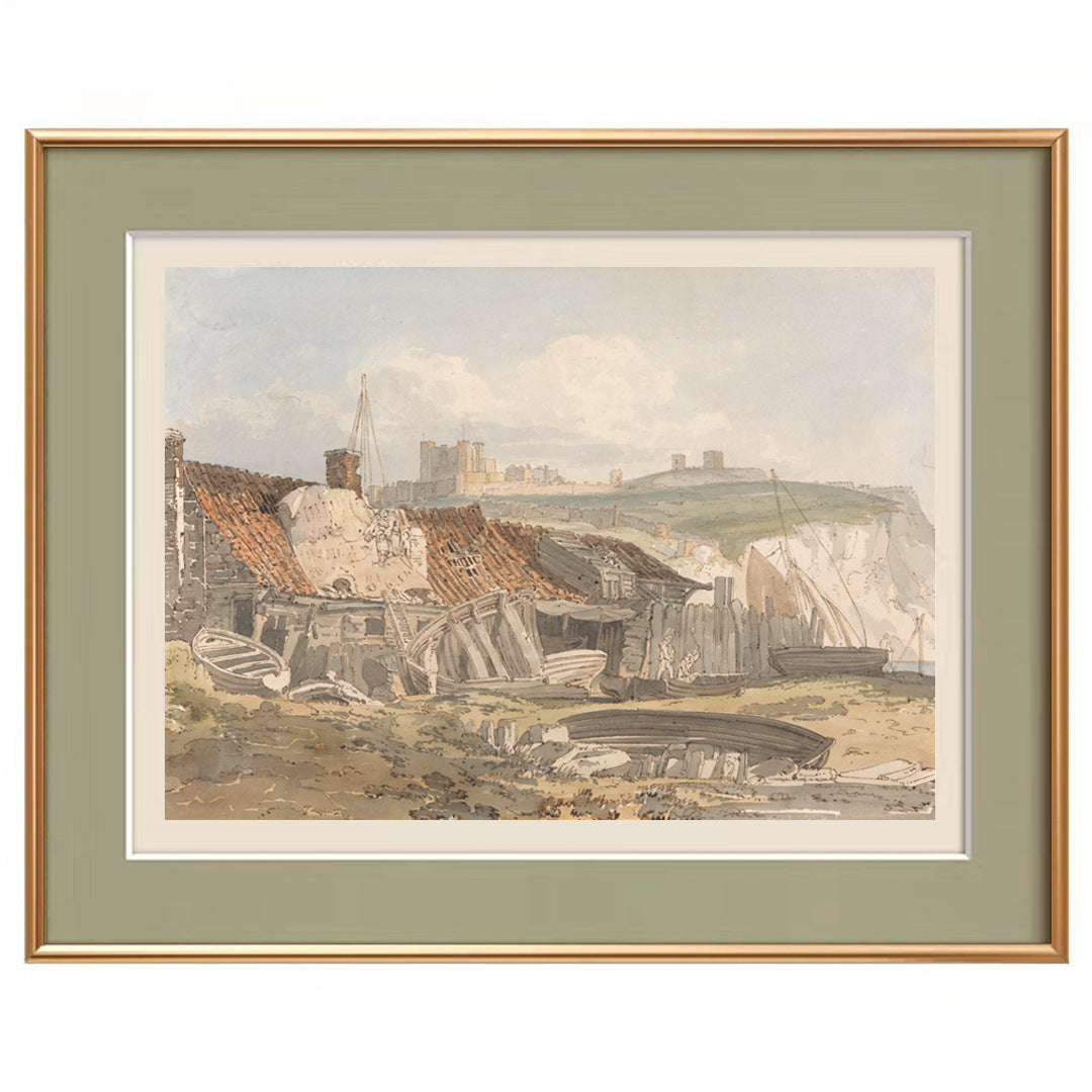 Framed Historical Coastal Landscape Artwork