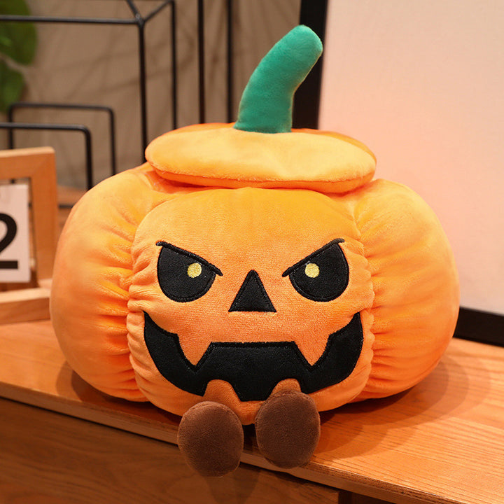 Cozy decorative pumpkin plush pillow with face and velvet feet