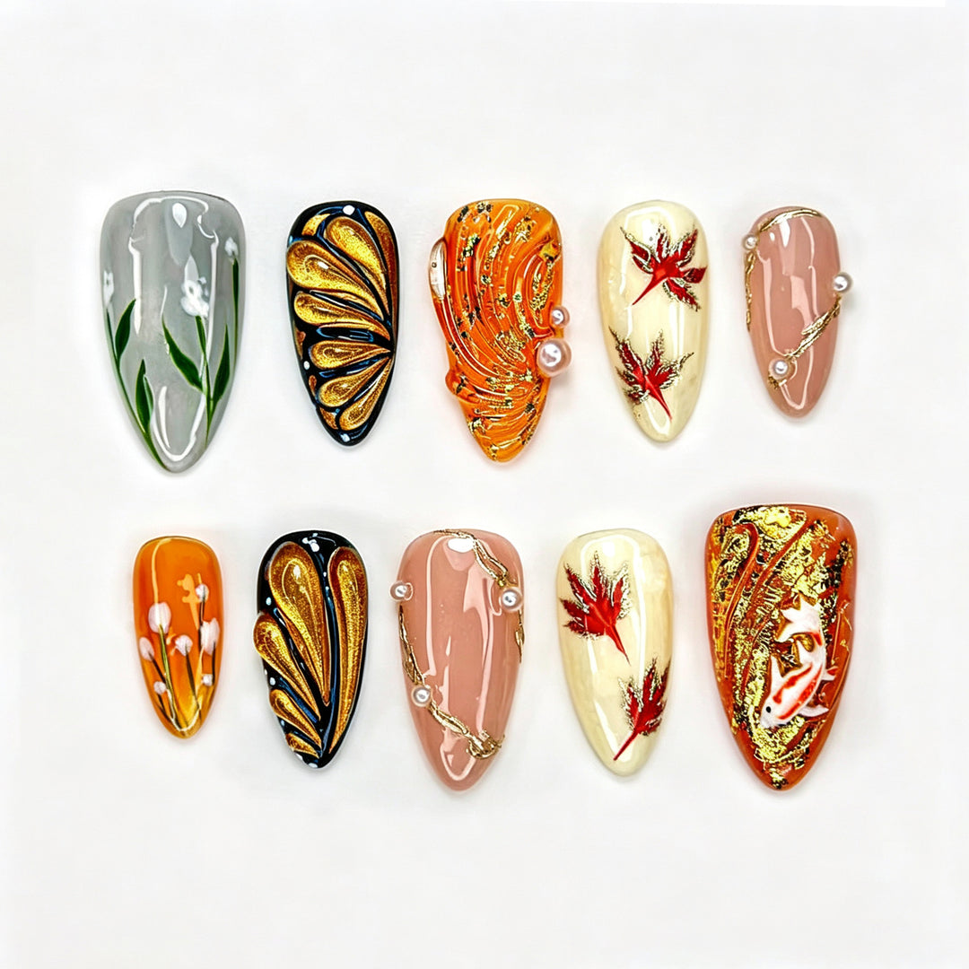 Artistic Autumn-Themed Manual Nail Art Set