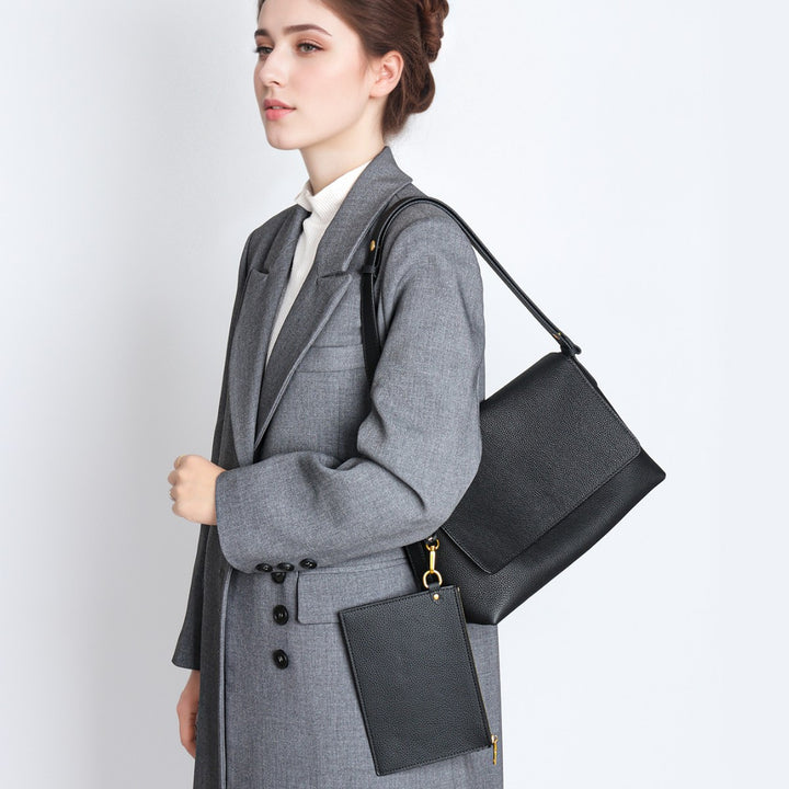 Pebbled Leather Structured Crossbody Satchel