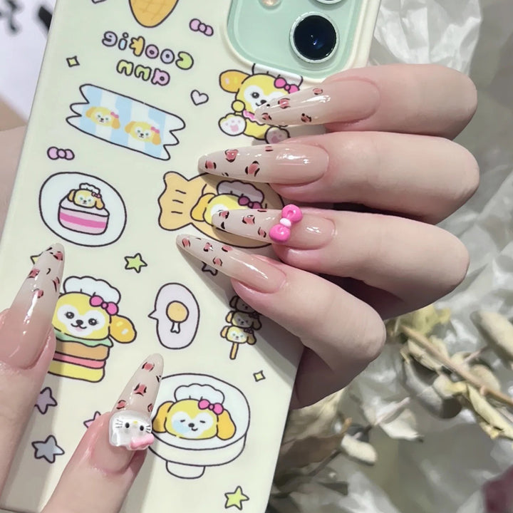 Elegant Long Press-On Nails Set with Artistic Tips Kalsten