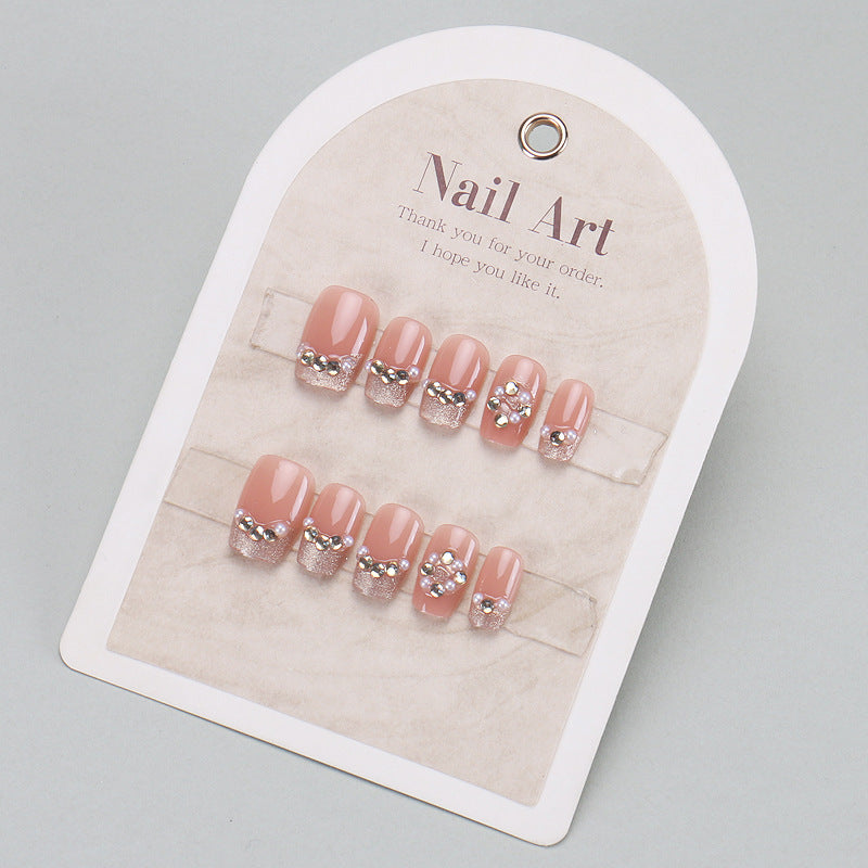 Elegant Press-On Nail Design with Rhinestone Accents Kalsten