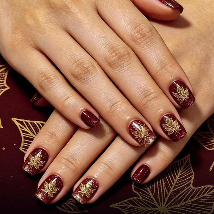 Artistic Leaf-Embellished Nail Art Design Kalsten