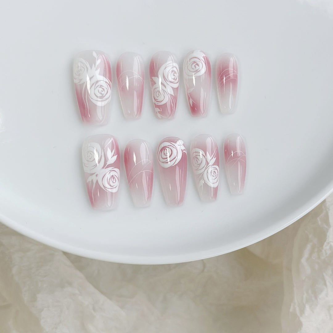 Artistic Press-On Nail Art Set with Heart and Celestial Designs