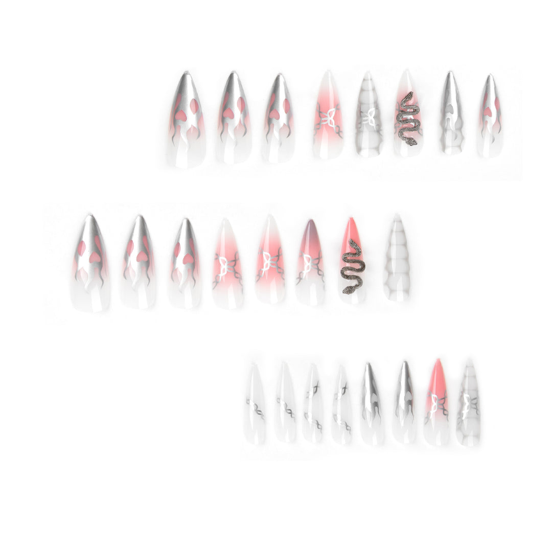 Artistic stiletto nails with snake motif Kalsten
