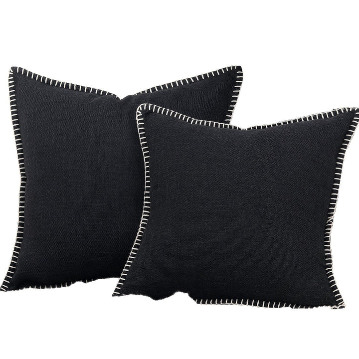 Textured Linen-Blend Square Throw Pillow Cover with Contrast Whipstitch Edge