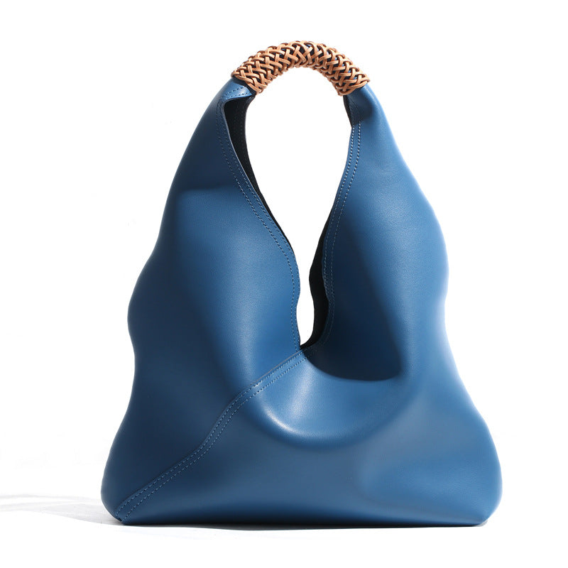 Sculptural Soft-Leather Slouch Hobo Tote with Braided Top Handle