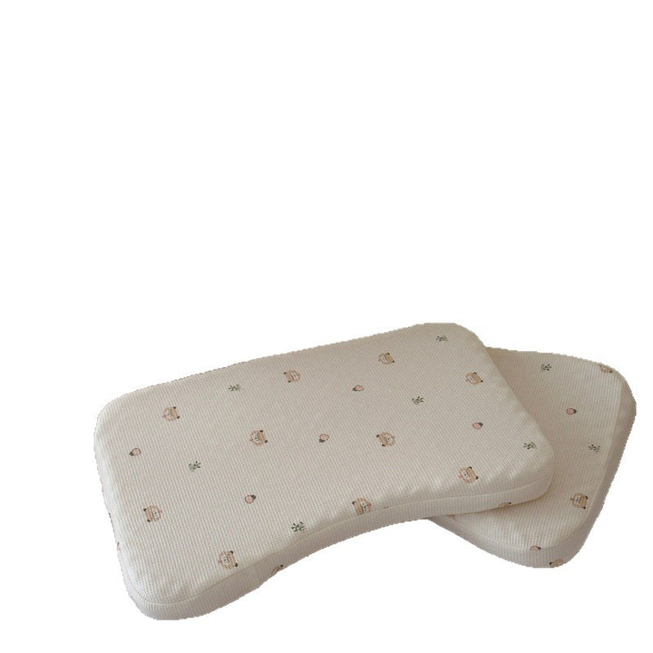 Ergonomic baby pillow with anti-flat head contour and washable cotton cover