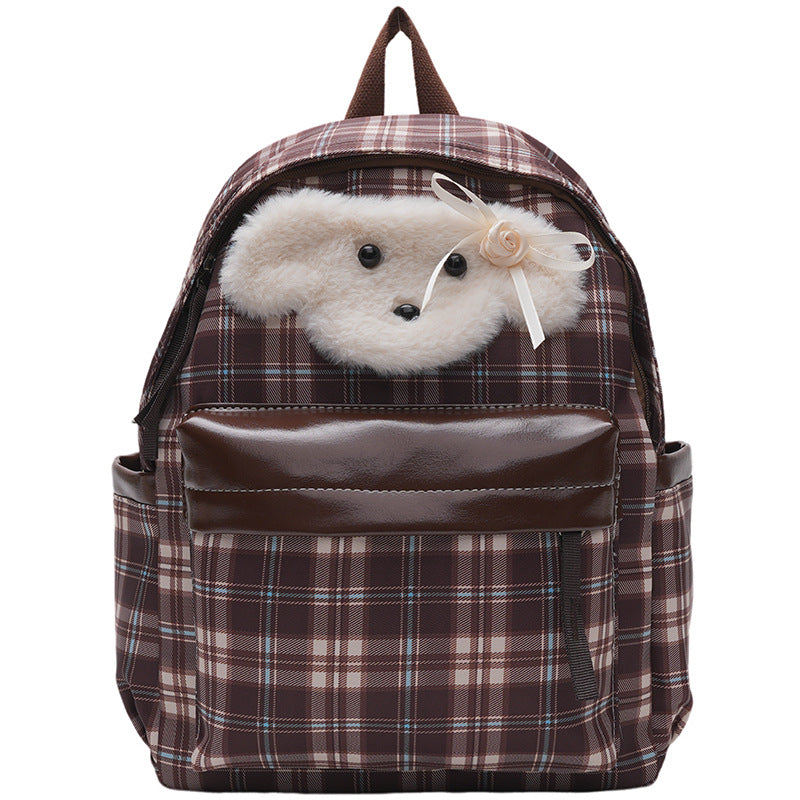 Plush backpack with unique checkered pattern and casual animal motif Kalsten