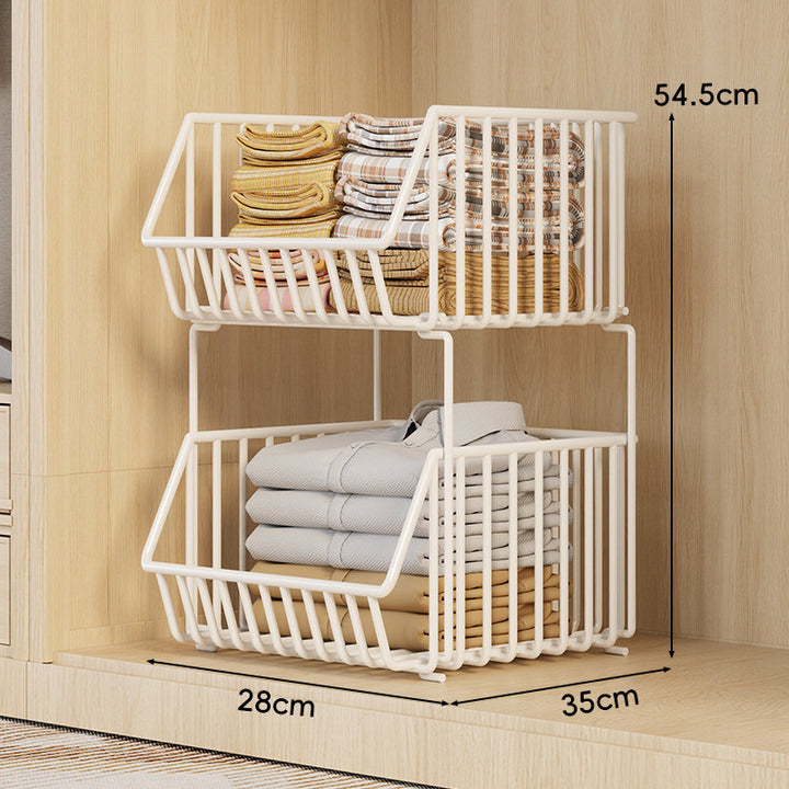 Three-Tier Stackable Wire Closet Basket Organizer