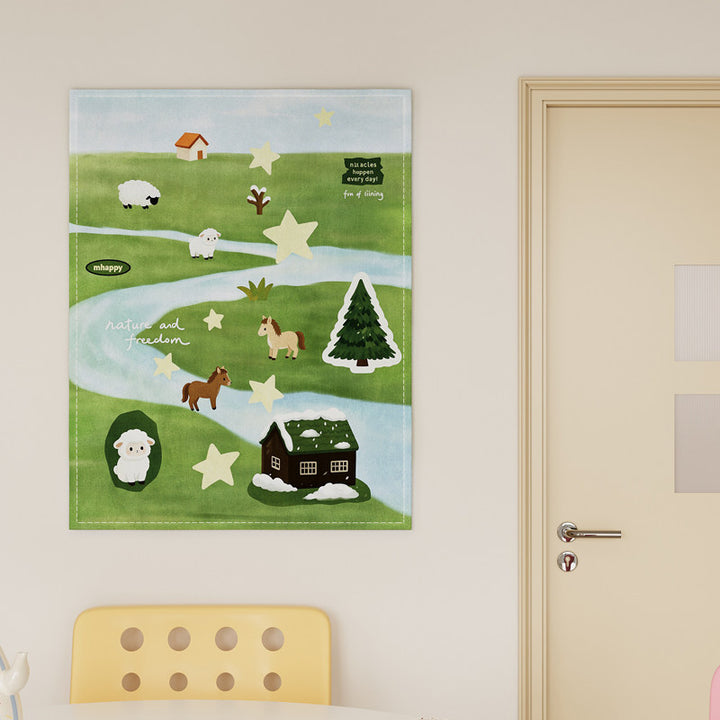 Kids' Removable Eco-Friendly Nursery Wall Tapestry with Woodland Animals and Star Motifs